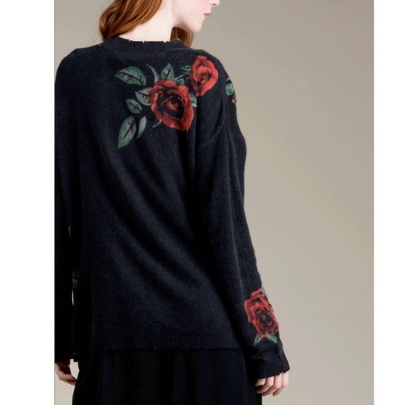 Anthropologie 27 Miles 100% Cashmere Rose Knit Gray Cardigan Button Front Size M - Picture 2 of 12